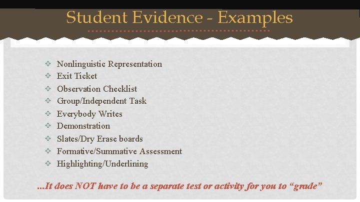 Student Evidence - Examples ❖ ❖ ❖ ❖ ❖ Nonlinguistic Representation Exit Ticket Observation