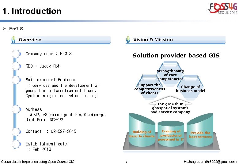 1. Introduction Ø En. GIS Overview Vision & Mission Company name : En. GIS