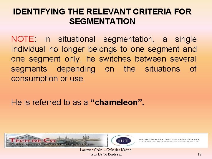 IDENTIFYING THE RELEVANT CRITERIA FOR SEGMENTATION NOTE: in situational segmentation, a single individual no