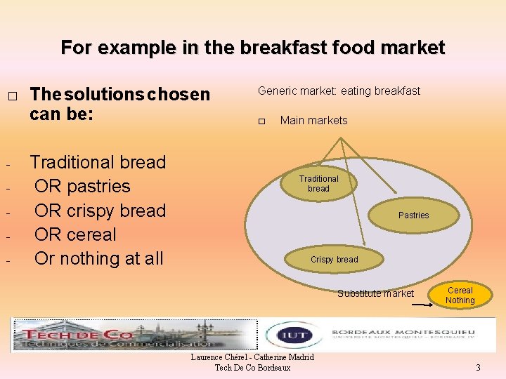 For example in the breakfast food market � - The solutions chosen can be: