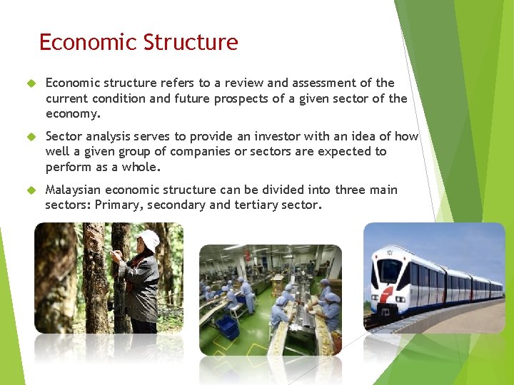 Economic Structure Economic structure refers to a review and assessment of the current condition