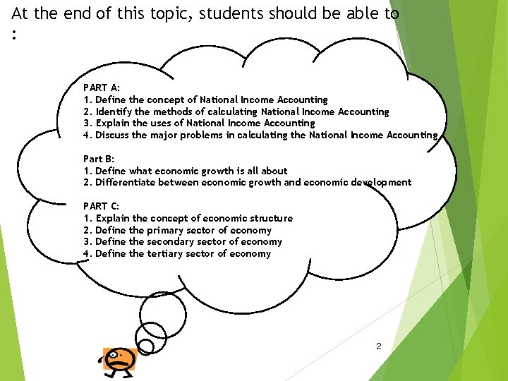 At the end of this topic, students should be able to : PART A: