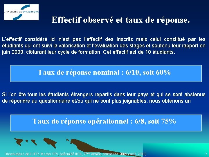  Effectif observé et taux de réponse. L’effectif considéré ici n’est pas l’effectif des