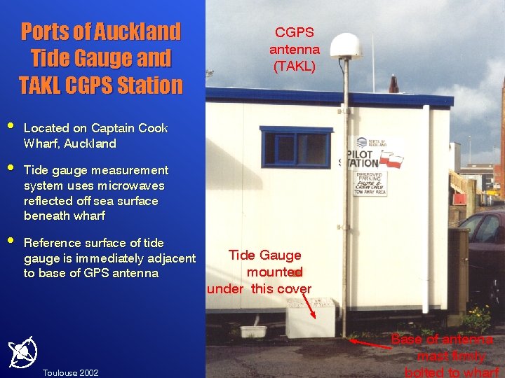 Ports of Auckland Tide Gauge and TAKL CGPS Station • • • CGPS antenna