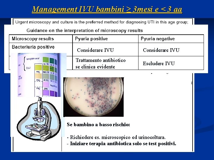 Management IVU bambini ≥ 3 mesi e < 3 aa - iniziare terapia antibiotica.