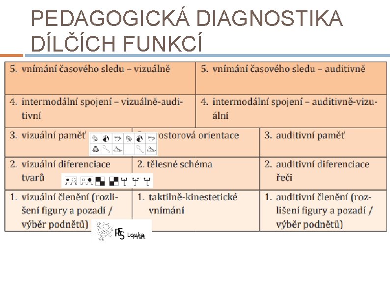PEDAGOGICKÁ DIAGNOSTIKA DÍLČÍCH FUNKCÍ 