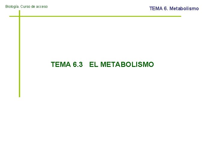 Biología. Curso de acceso TEMA 6. Metabolismo TEMA 6. 3 EL METABOLISMO 