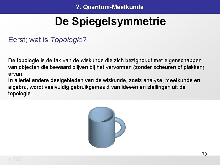 2. Quantum-Meetkunde De Spiegelsymmetrie Eerst; wat is Topologie? De topologie is de tak van 2. Quantum-Meetkunde De Spiegelsymmetrie Eerst; wat is Topologie? De topologie is de tak van