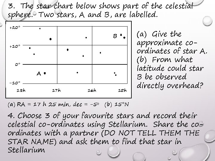 3. The star chart below shows part of the celestial sphere. Two stars, A