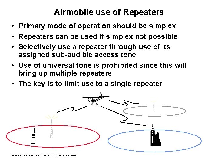 Airmobile use of Repeaters • Primary mode of operation should be simplex • Repeaters
