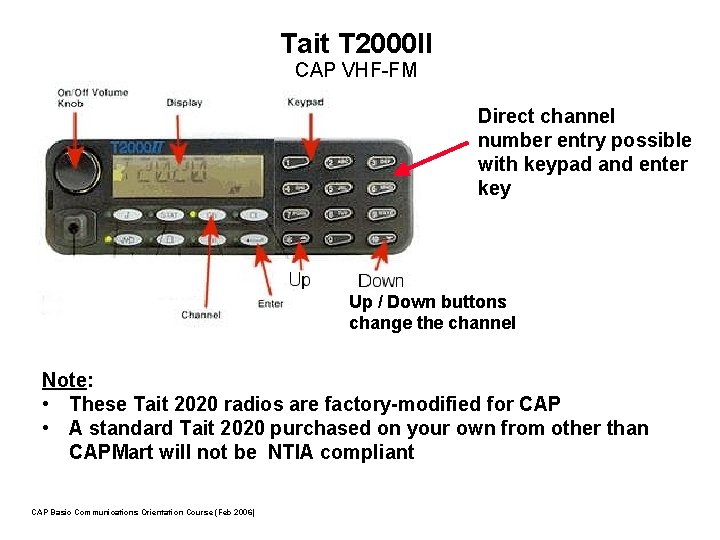 Tait T 2000 II CAP VHF-FM Direct channel number entry possible with keypad and