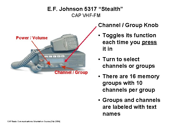 E. F. Johnson 5317 “Stealth” CAP VHF-FM Channel / Group Knob • Toggles its