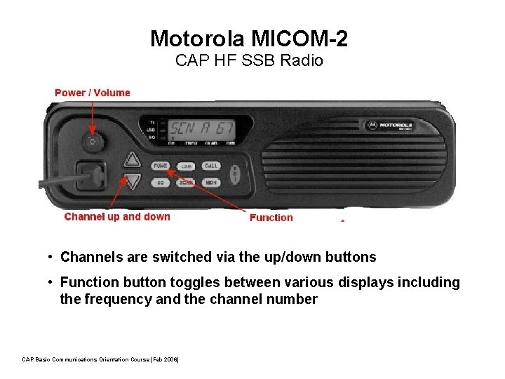 Motorola MICOM-2 CAP HF SSB Radio • Channels are switched via the up/down buttons