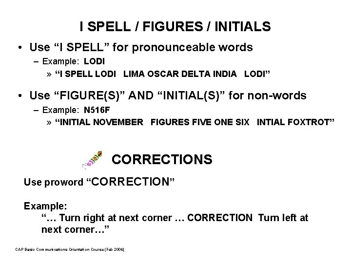 I SPELL / FIGURES / INITIALS • Use “I SPELL” for pronounceable words –