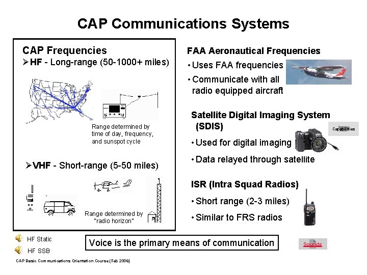 CAP Communications Systems CAP Frequencies FAA Aeronautical Frequencies ØHF - Long-range (50 -1000+ miles)