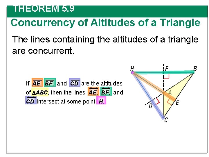 THEOREM 5. 9 Concurrency of Altitudes of a Triangle The lines containing the altitudes