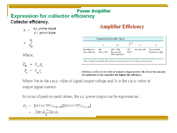 Power Amplifier Expression for collector efficiency Collector efficiency, Power Amplifier Expression for collector efficiency Collector efficiency,