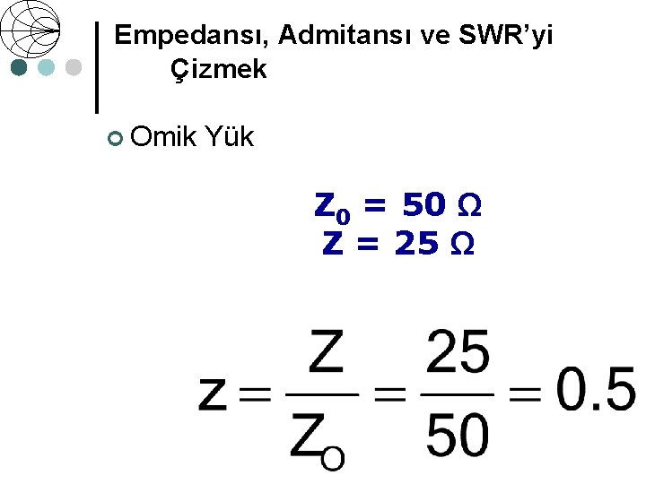 Empedansı, Admitansı ve SWR’yi Çizmek ¢ Omik Yük Z 0 = 50 Ω Z