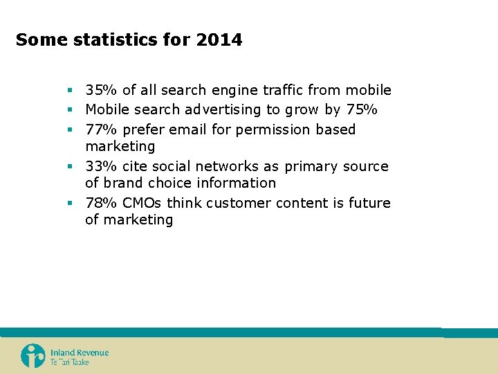 Some statistics for 2014 § 35% of all search engine traffic from mobile §