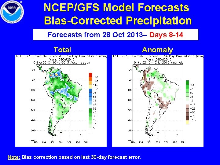 NCEP/GFS Model Forecasts Bias-Corrected Precipitation Forecasts from 28 Oct 2013– Days 8 -14 Total