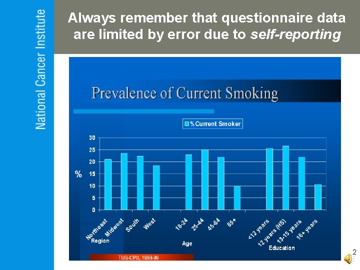 Always remember that questionnaire data are limited by error due to self-reporting 2 