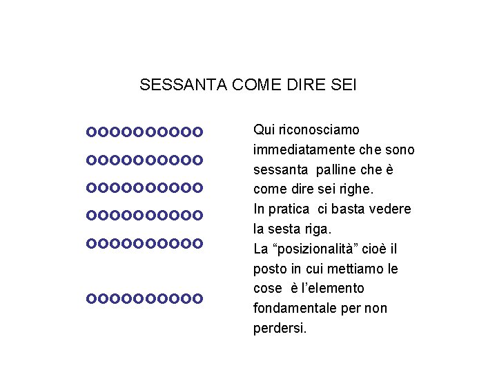 SESSANTA COME DIRE SEI oooooooooo oooooooooo Qui riconosciamo immediatamente che sono sessanta palline che