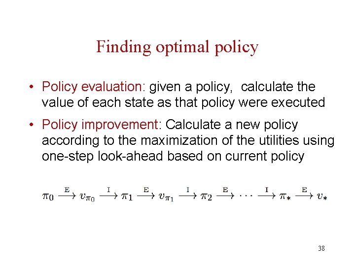 Finding optimal policy • Policy evaluation: given a policy, calculate the value of each