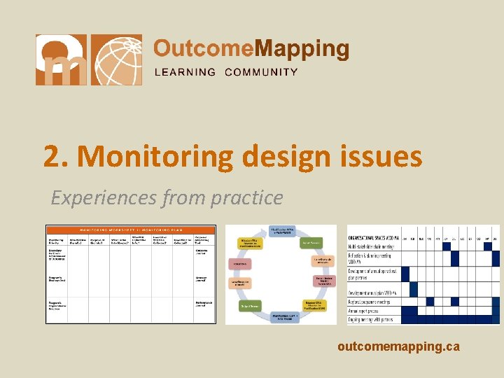 2. Monitoring design issues Experiences from practice outcomemapping. ca 