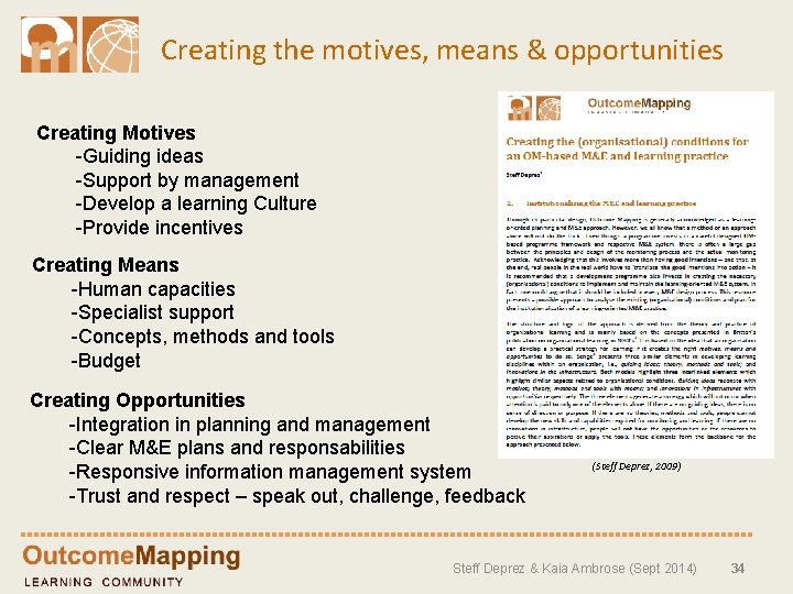 Creating the motives, means & opportunities Creating Motives -Guiding ideas -Support by management -Develop