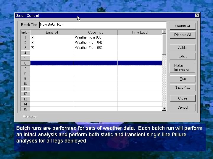 Batch runs are performed for sets of weather data. Each batch run will perform