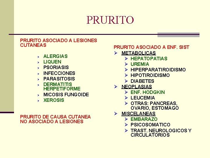 PRURITO ASOCIADO A LESIONES CUTANEAS Ø Ø Ø Ø ALERGIAS LIQUEN PSORIASIS INFECCIONES PARASITOSIS PRURITO ASOCIADO A LESIONES CUTANEAS Ø Ø Ø Ø ALERGIAS LIQUEN PSORIASIS INFECCIONES PARASITOSIS