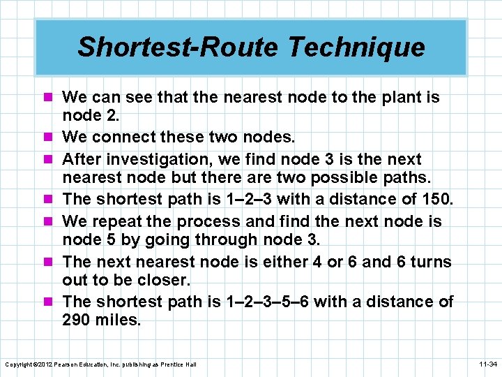 Shortest-Route Technique n We can see that the nearest node to the plant is