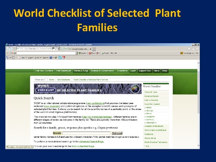 World Checklist of Selected Plant Families 