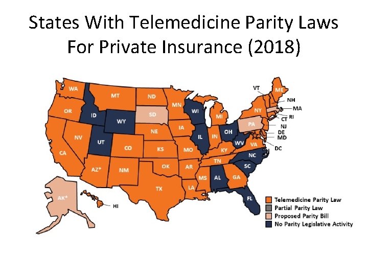 States With Telemedicine Parity Laws For Private Insurance (2018) 