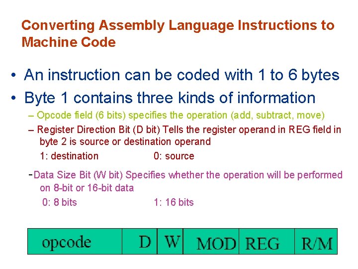 Converting Assembly Language Instructions to Machine Code • An instruction can be coded with