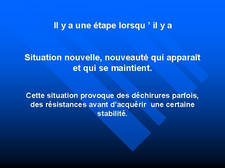 Il y a une étape lorsqu ’ il y a Situation nouvelle, nouveauté qui