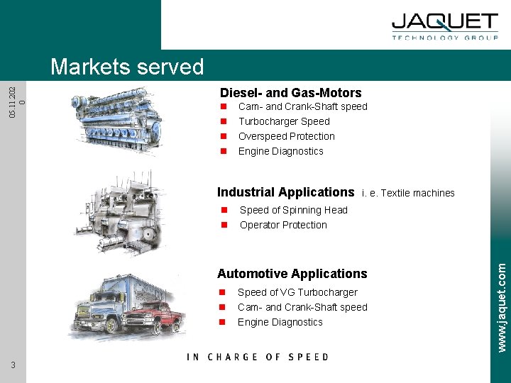 Diesel- and Gas-Motors n Cam- and Crank-Shaft speed n Turbocharger Speed n Overspeed Protection