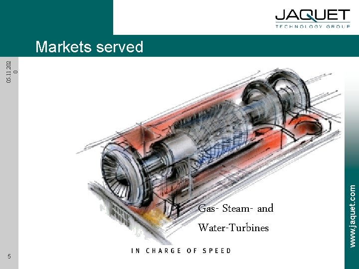 Gas- Steam- and Water-Turbines 5 www. jaquet. com 05. 11. 202 0 Markets served