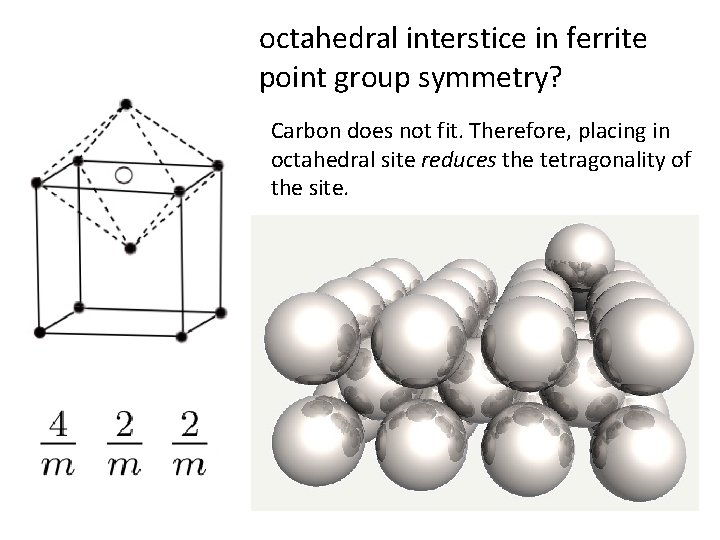 octahedral interstice in ferrite point group symmetry? Carbon does not fit. Therefore, placing in