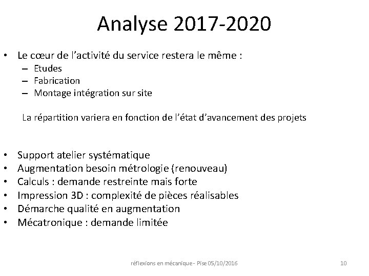 Analyse 2017 -2020 • Le cœur de l’activité du service restera le même :