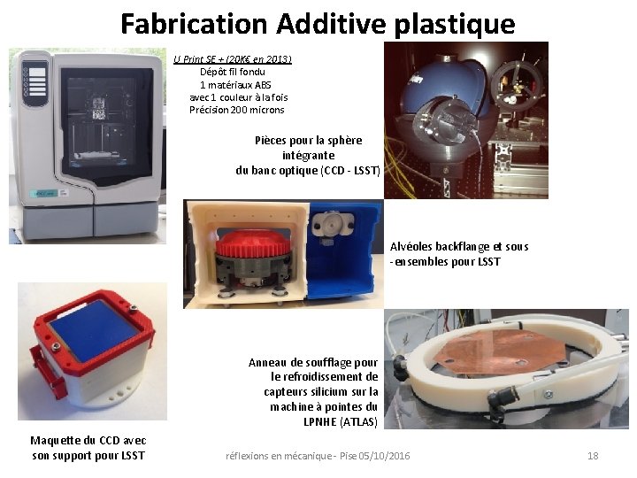 Fabrication Additive plastique U Print SE + (20 K€ en 2013) Dépôt fil fondu