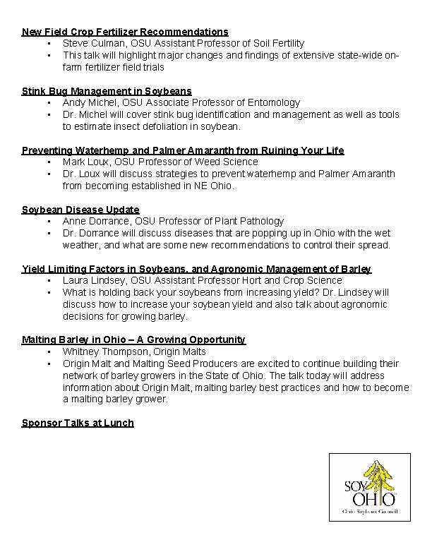 New Field Crop Fertilizer Recommendations • Steve Culman, OSU Assistant Professor of Soil Fertility