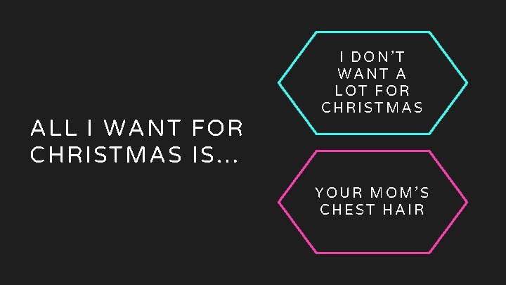 14 All I want for Christmas ALL I WANT FOR CHRISTMAS IS… I DON’T 14 All I want for Christmas ALL I WANT FOR CHRISTMAS IS… I DON’T