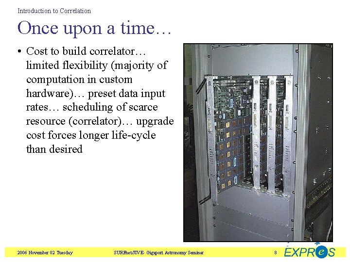 Introduction to Correlation Once upon a time… • Cost to build correlator… limited flexibility