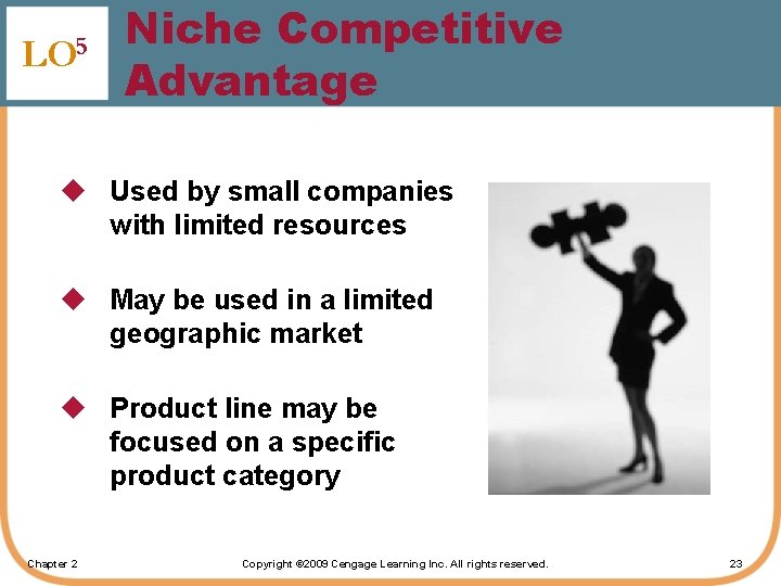 LO 5 Niche Competitive Advantage u Used by small companies with limited resources u