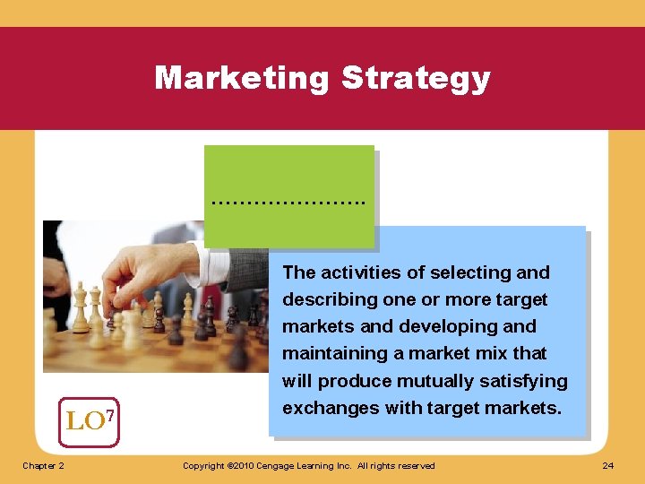 Marketing Strategy …………………. LO 7 Chapter 2 The activities of selecting and describing one