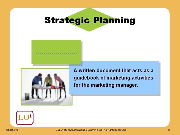 Strategic Planning ………………… A written document that acts as a guidebook of marketing activities