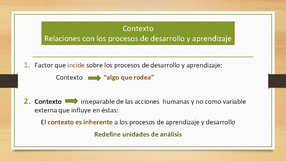 Contexto Relaciones con los procesos de desarrollo y aprendizaje 1. Factor que incide sobre