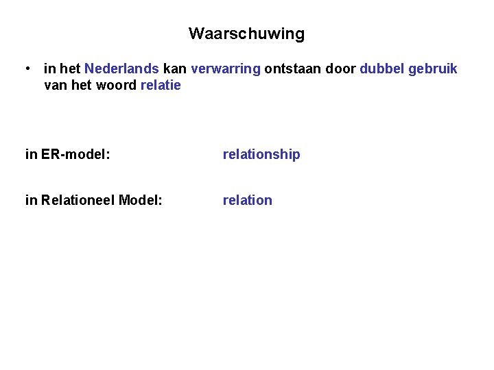 Waarschuwing • in het Nederlands kan verwarring ontstaan door dubbel gebruik van het woord