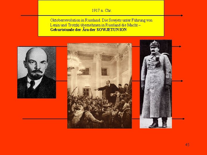 1917 n. Chr. Oktoberrevolution in Russland. Die Sowjets unter Führung von Lenin und Trotzki